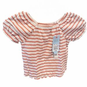 Cat & Jack Coral and White Striped Puff Sleeve Top